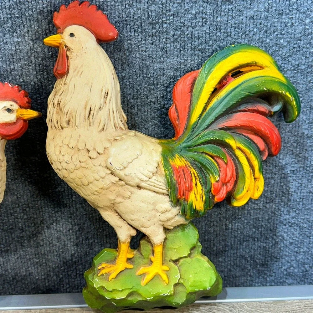 Homco VTG 70's Rooster Hen Wall Decor Plastic Farmhouse Country Rustic Kitsch